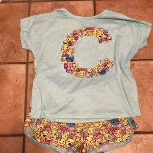 Mint green Emoji letter C short pajamas